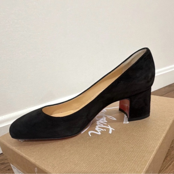 Christian Louboutin Black Veau Velours Donna Stud 55 Block Heel Pumps 35.5 - Picture 2 of 8